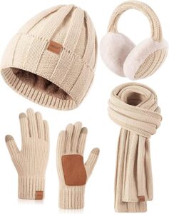Winter Hat Gloves Scarf Earmuffs Set