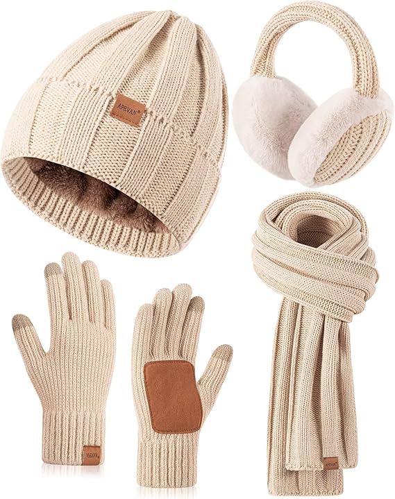 Winter Hat Gloves Scarf Earmuffs Set