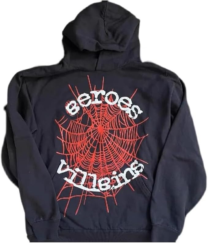 Hip Hop Spider Web Plush Hoodie Set