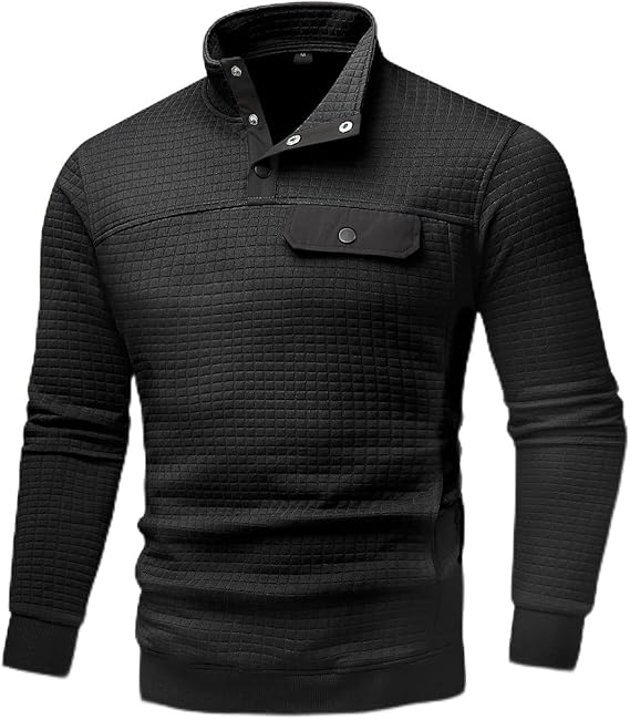 Men's Quilted Sweatshirt Casual Waffle Stand