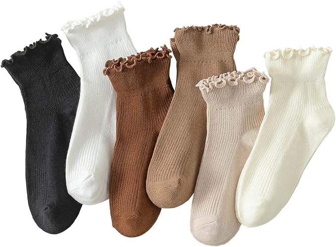 Hstyle 6 Pairs of Ruffle Socks Women