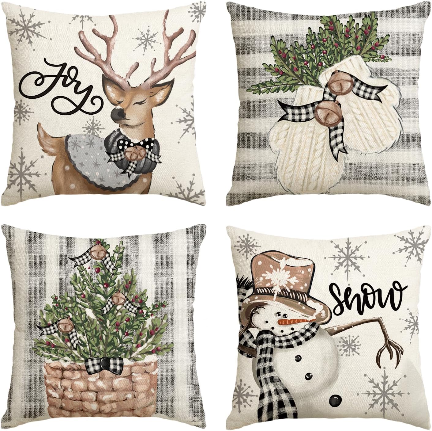 Christmas Snowman Reindeer Cushion Case